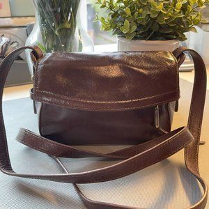 HOBO Chocolate Leather Flapover Crossbody Purse